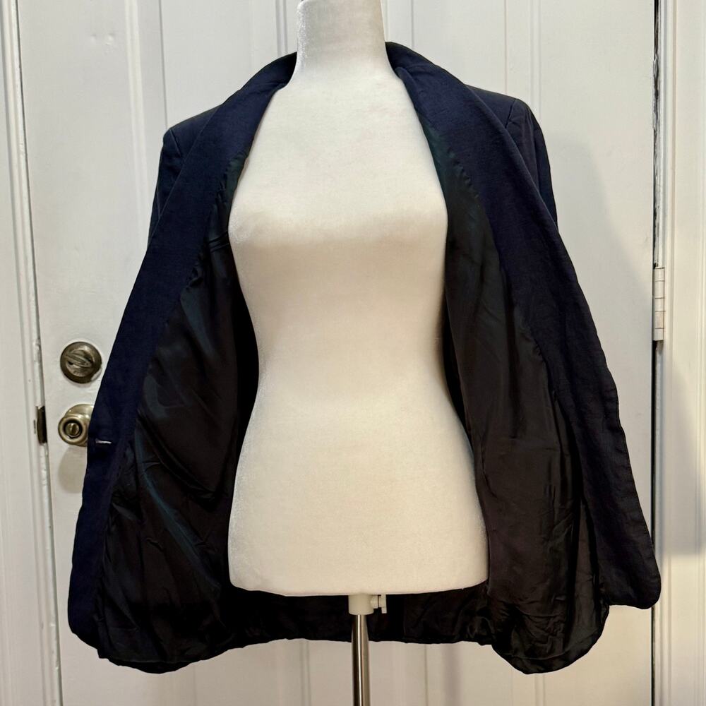 Talbots 100% linen navy blue blazer women’s size 8 made in USA - Picture 4 of 7